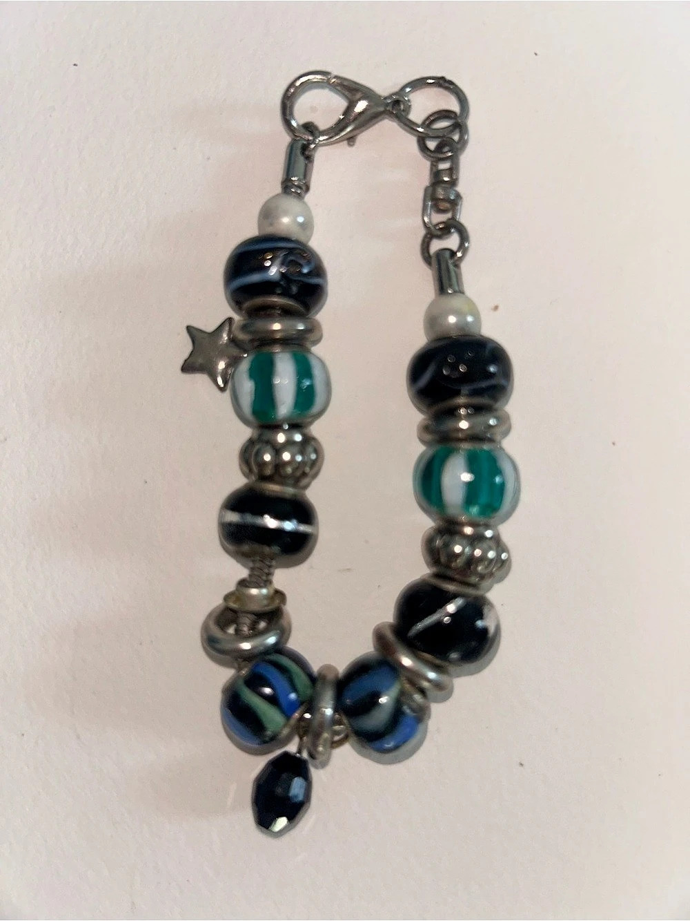 Beaded Charm Bracelet Black & Teal